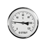 Термометр биметаллический аксиальный STOUT - 1/2" (D100мм, шкала 0-120°C, с гильзой 75 мм)