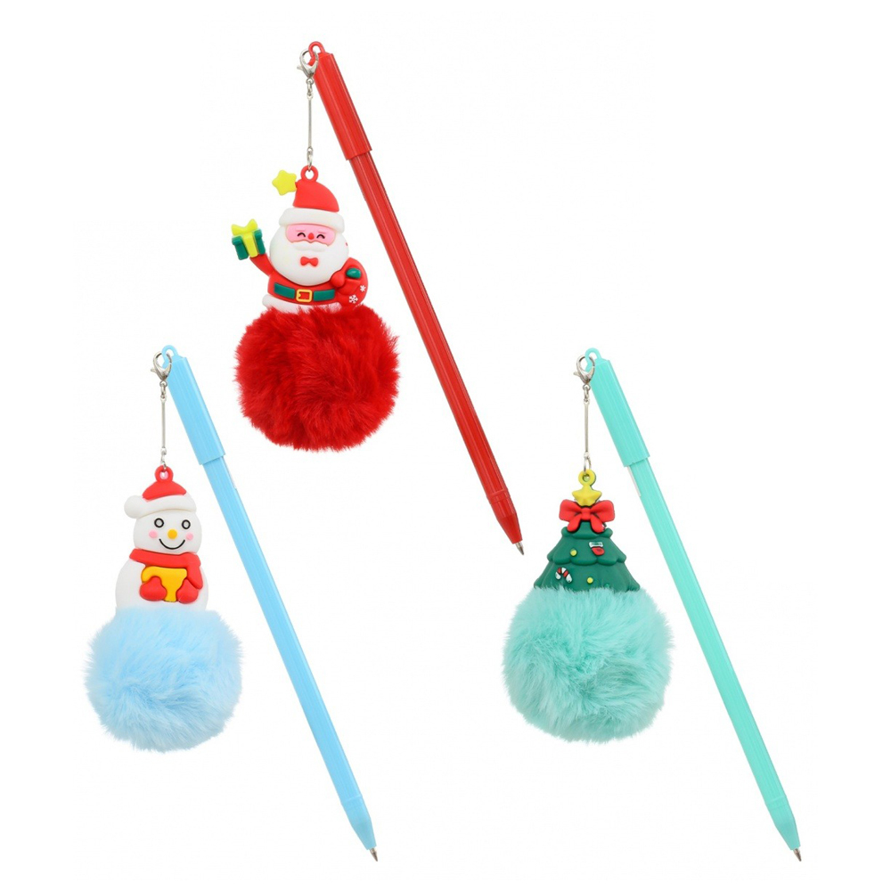 Ручка шариковая, Basir, синие чернила, серия "НОВОГОДНИЕ", с пушистым брелоком, 20 шт