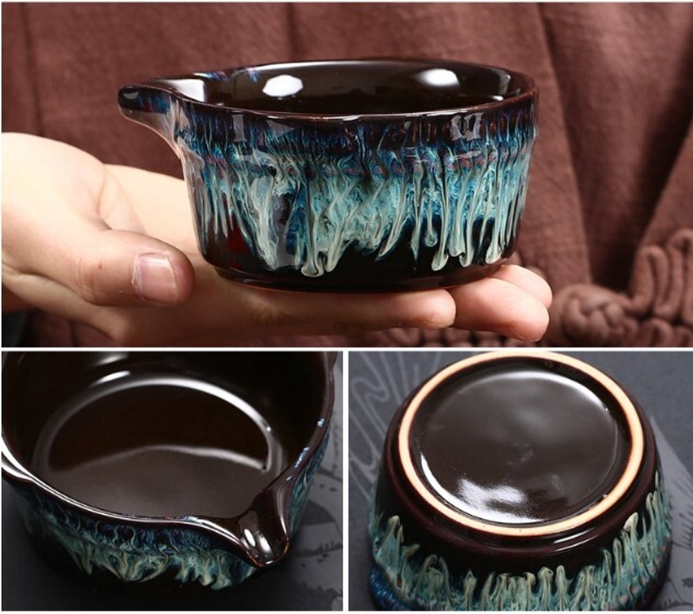 278135.5 Сервиз  Водяная мельница "Синий" чайник 220мл, жернова, сливник. 6 пиал 60мл, керамика