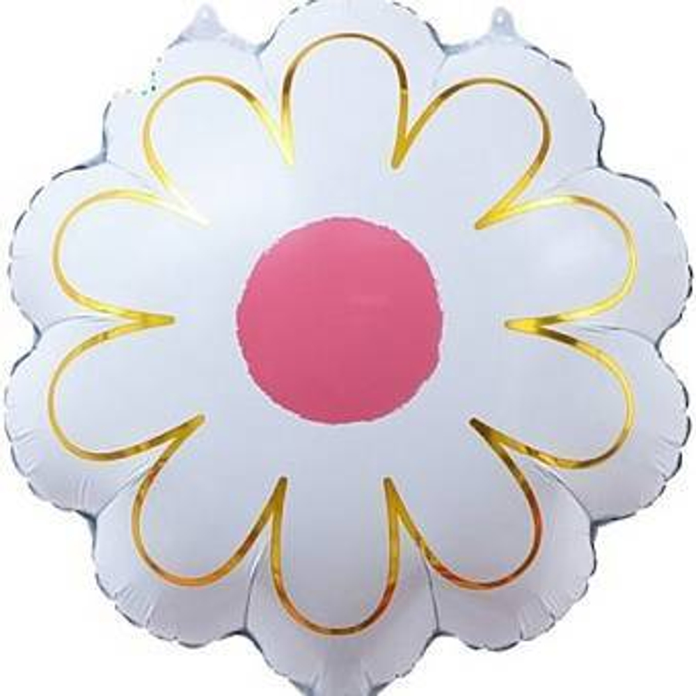 Шар (21''/53 см) Цветок, Ромашка, Золотые лепестки, Белый, 1 шт.