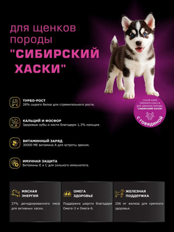 Корм сухой для щенков породы Сибирский хаски, с говядиной, 12 кг, QUATTRO