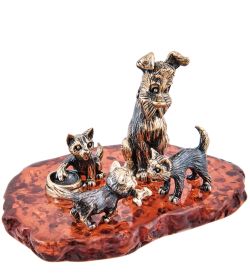 Народные промыслы AM-3971 Фигурка «Собака Дружная семья» (латунь, янтарь)