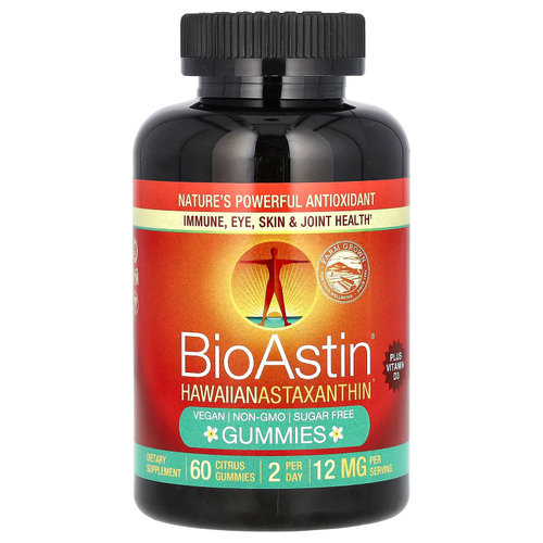 Nutrex Hawaii, BioAstin, жевательные таблетки с гавайским астаксантином, со вкусом цитрусовых, 60 жевательных таблеток