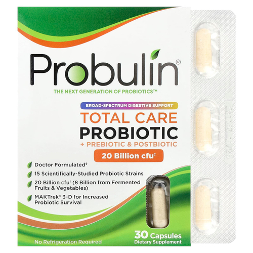 Probulin, Total Care, пробиотик, 20 млрд КОЕ, 30 капсул