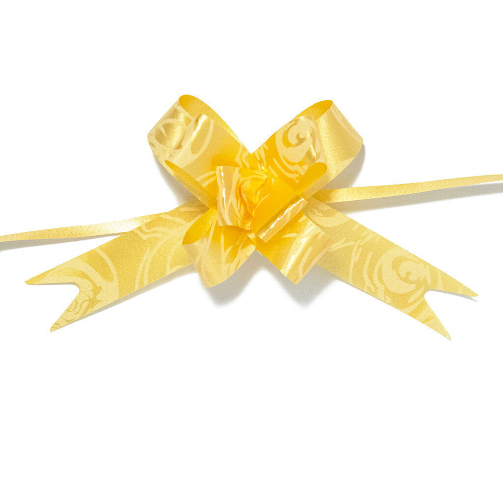 Бант подарочный затягивающийся 4см*10мм, 20см, рисунок ассорти, ЖЁЛТЫЙ 10шт/уп