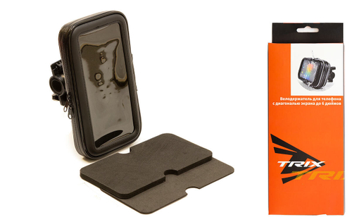 Держатель-чехол мобильного телфона TRIX, крепление на руль, закрытый, силиконовая вставка для экрана, диагональ 6.3", черный (100)