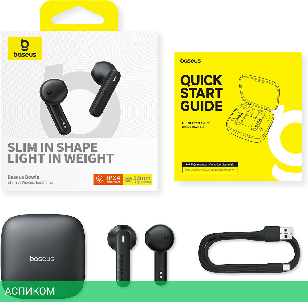 Наушники Baseus Bowie E16 True Wireless Earphones Cluster Black (A00061900113-01)