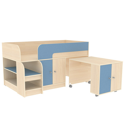 Кровать-чердак КарИВи Астра 9, 8  Дуб Молочный Светло-синий, голубой