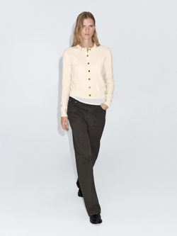 Massimo Dutti Кардиган из 100% шерсти с золотистыми пуговицами, натуральный/кремовый