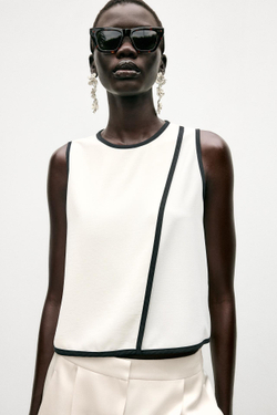 ZARA ТОП ИЗ КРЕПА С КОНТРАСТНОЙ ОКАНТОВКОЙ, ЭКРЮ/ЧЕРНЫЙ