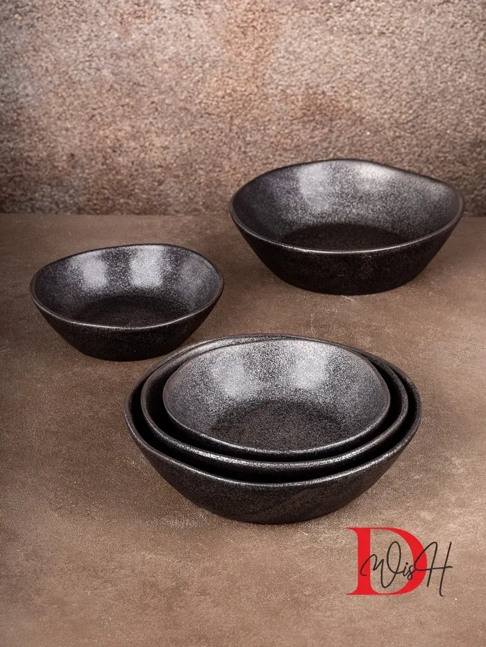 Набор из 2 тарелок мятый фарфор черная глубокая 1300 мл