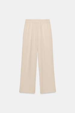 ZARA БРЮКИ ИЗ СТРУЯЩЕЙСЯ ТКАНИ С ЭЛАСТИЧНЫМ ПОЯСОМ, БЕЖЕВЫЙ