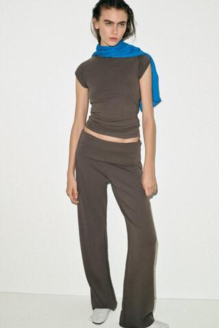 ZARA БРЮКИ ИЗ ТКАНИ ИНТЕРЛОК С ЭФФЕКТОМ ПОТЕРТОСТИ, СЕРО-КОРИЧНЕВЫЙ