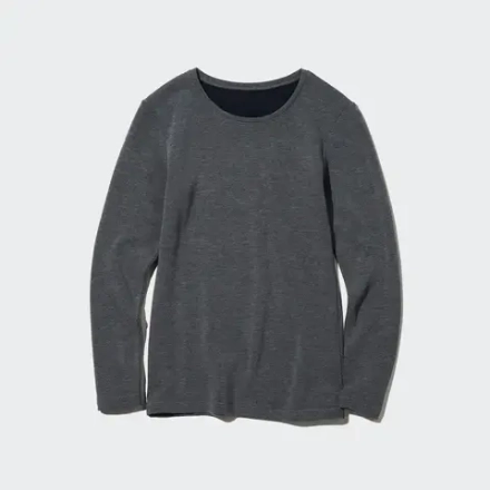 UNIQLO УТЕПЛЕННЫЙ ТОП HEATTECH ULTRA WARM С КРУГЛЫМ ВЫРЕЗОМ И ДЛИННЫМИ РУКАВАМИ, ТЕМНО-СЕРЫЙ