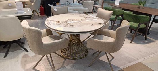 Стол ЛАВА, керамический раздвижной круглый D120-180х76 Top Pandora глянц / шампань