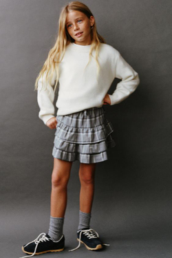 ZARA ЮБКА С ВОЛАНАМИ В КЛЕТКУ, СВЕТЛО-СЕРЫЙ