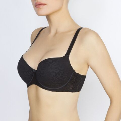 Кружевной бюстгальтер с формованными чашками на тонком поролоне (Размер: 90C) (Цвет: черный)