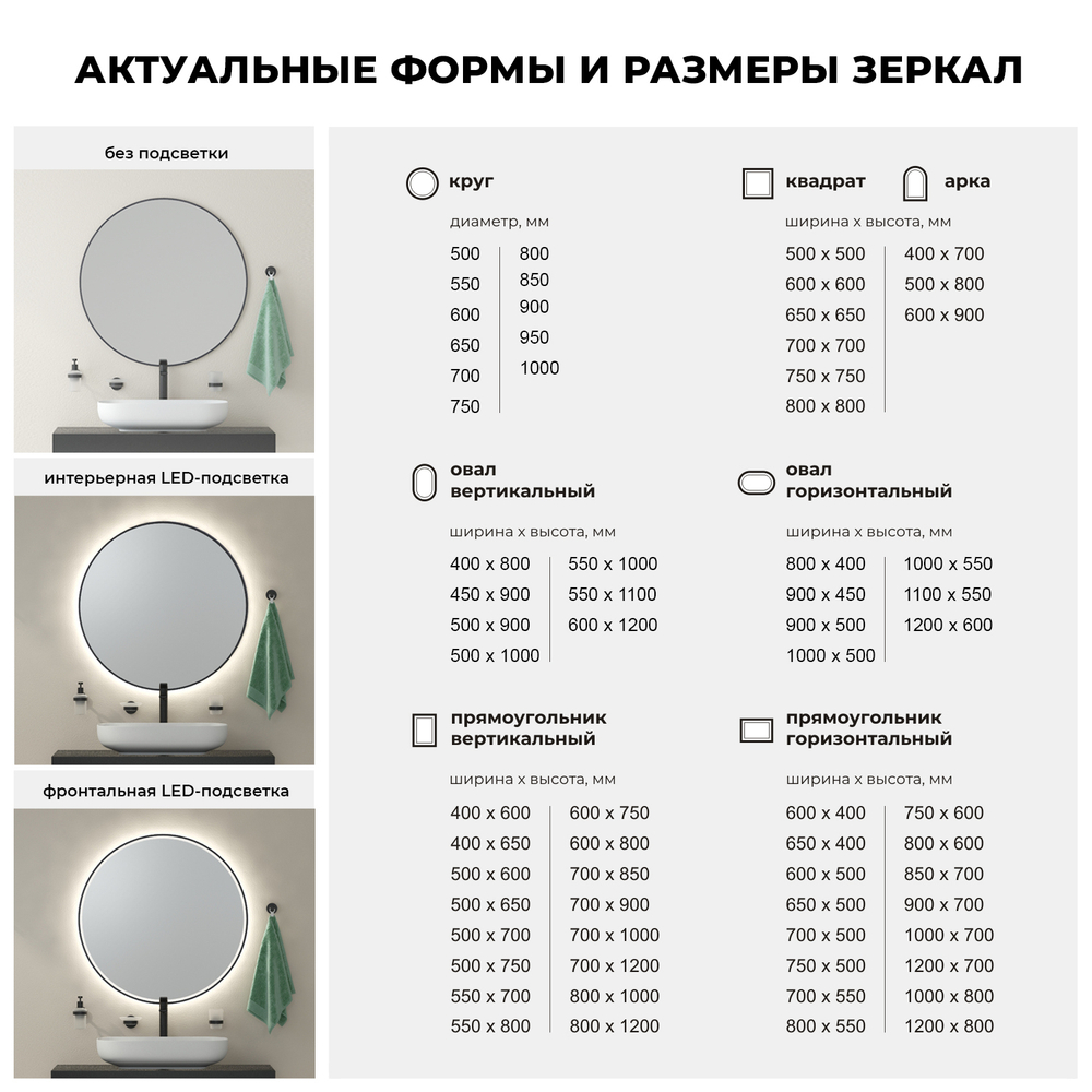 Настенное зеркало для ванной комнаты
