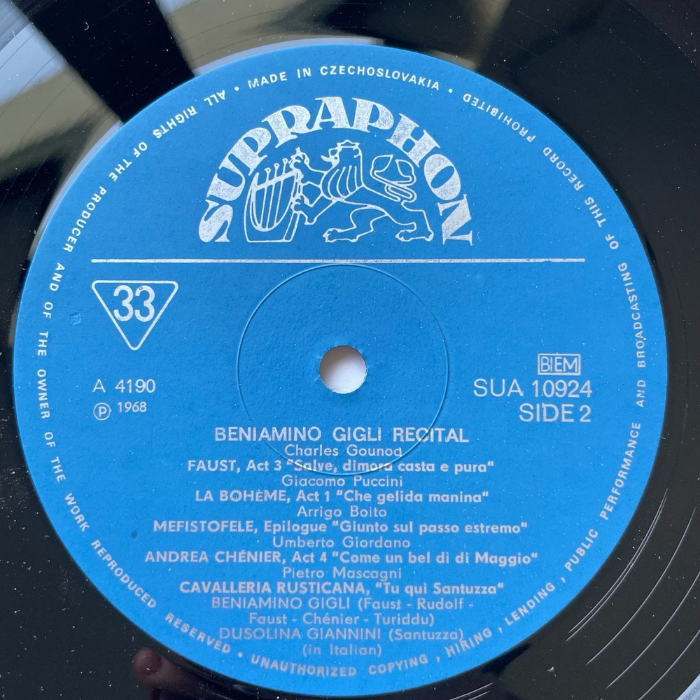 Винтажная виниловая пластинка LP Джильи, Беньямино Beniamino Gigli Recital (Чехословакия 1984)