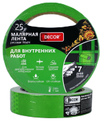 Малярная лента. 25мм*25м, зеленая для внутренних работ DECOR 792-2525