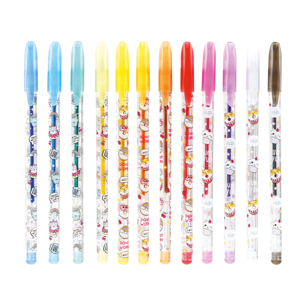 Набор гелевых ручек ArtSpace "Кот-сластена" 12цв., 1,0мм, с блестками, ПВХ чехол