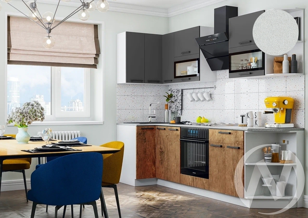 Кухня Техно 0;9*2;7м (белый/графит софт; экзотическое дерево амазония/антарес) Компоновка №2