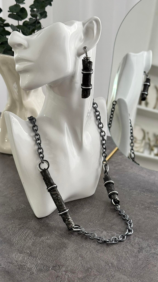 НМG 1334 Графит Колье с кожей арт. 2500