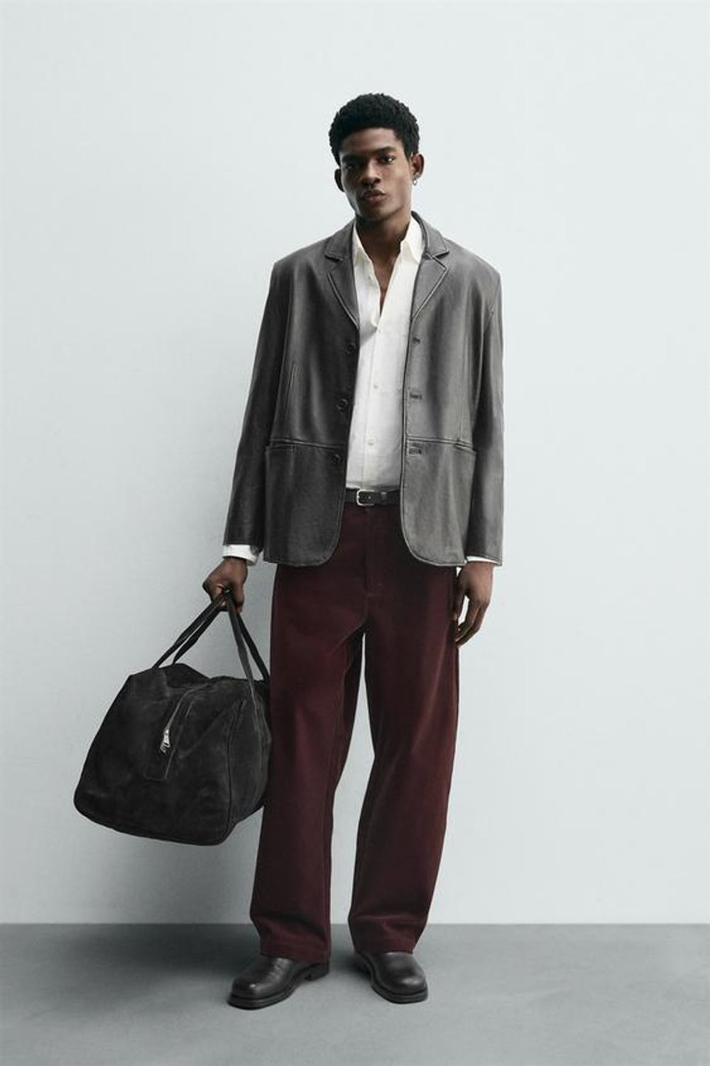 ZARA БРЮКИ WIDE FIT С ФЛОКИРОВАНИЕМ, БОРДОВЫЙ