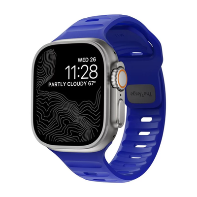 Спортивный ремешок Nomad x The Verge Sport Band Limited Edition для Apple Watch 44, 45, 46 мм и Ultra 2–3 Водостойкий ремешок из фторэластомера с алюминиевой застёжкой pin-and-tuck. На запястье обхватом 150–200 мм