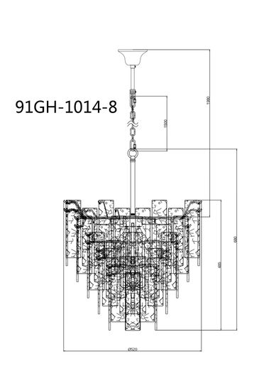 91GH-1014-8 Люстра потолочная "Ice" рифленое стекло/латунь d.53см h.68см