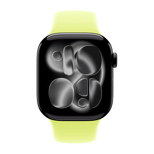 Умные часы Apple Watch Series 11 GPS, 42mm, Jet Black Aluminium Case with Neon Yellow Sport Band, S/M