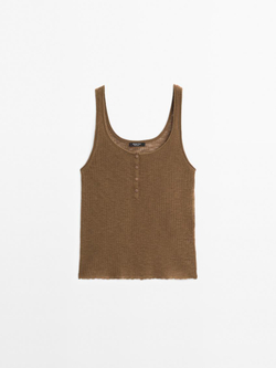 Massimo Dutti Топ из меланжевой ткани на бретелях, коричневый