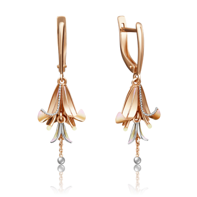 Серьги «Колокольчики» с английским замком из красного золота с эмалью