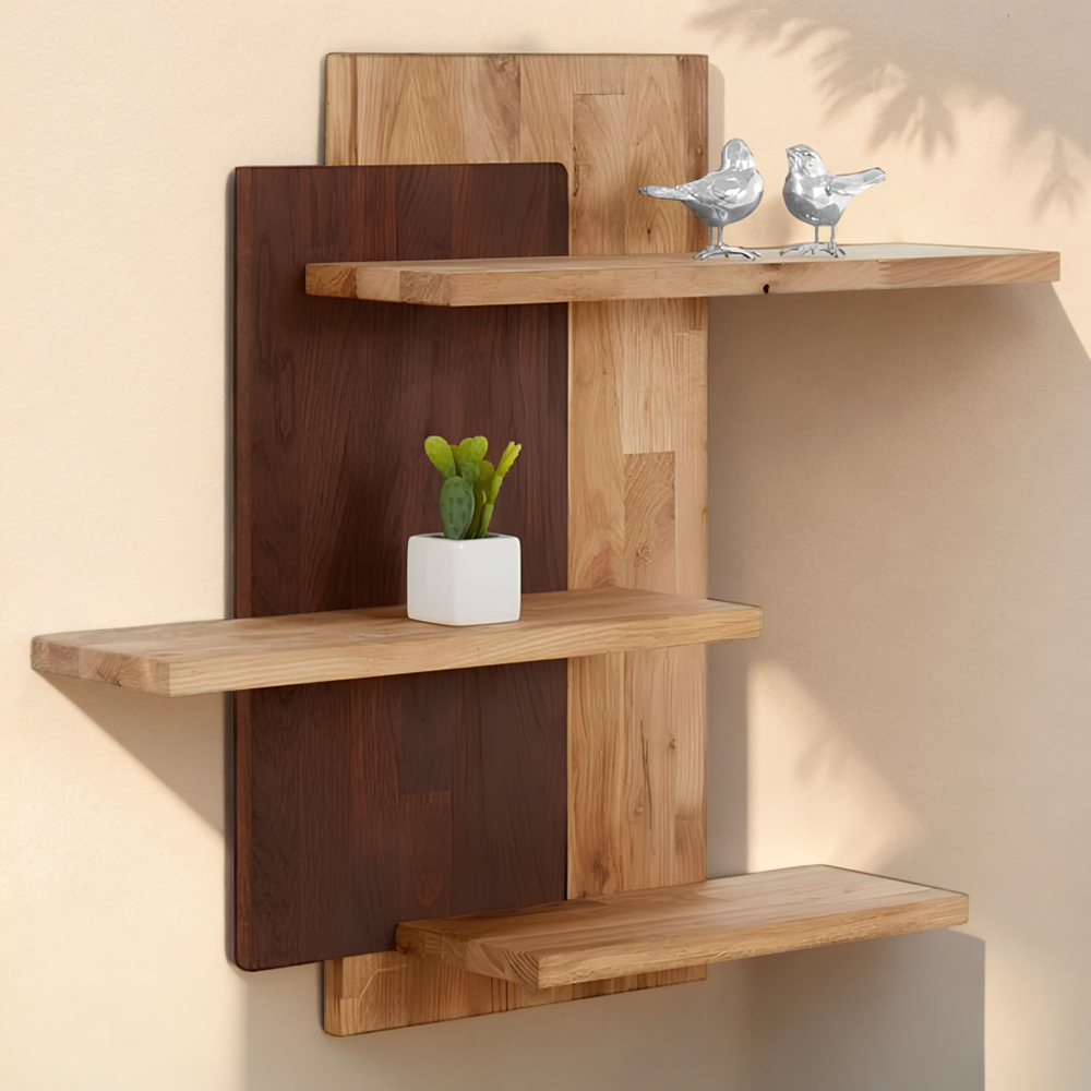 Полка настенная 72х19х62, Флеверс, навесная панель-стеллаж 3 полки, в ванную, кухню, массив дуба, Dipriz