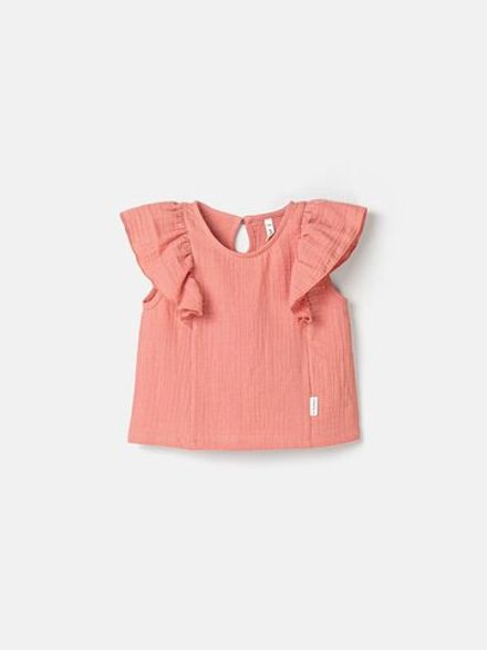 Топ муслиновый с крылышками "Клубничный смузи"