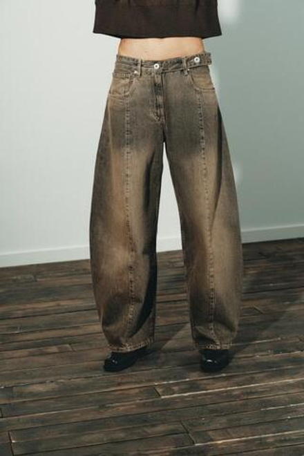 ZARA ДЖИНСЫ TRF OVERSIZE С НИЗКОЙ ПОСАДКОЙ, КОРИЧНЕВЫЙ