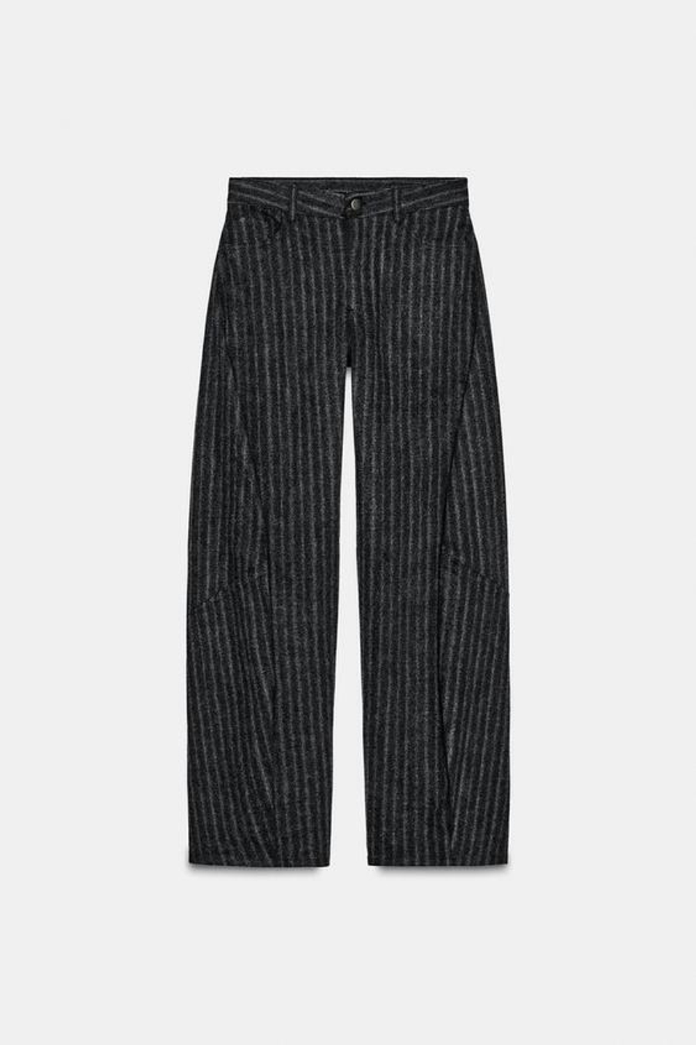 ZARA БРЮКИ-БАНАНЫ В ПОЛОСКУ — ZW COLLECTION, СЕРЫЙ МЕЛАНЖ