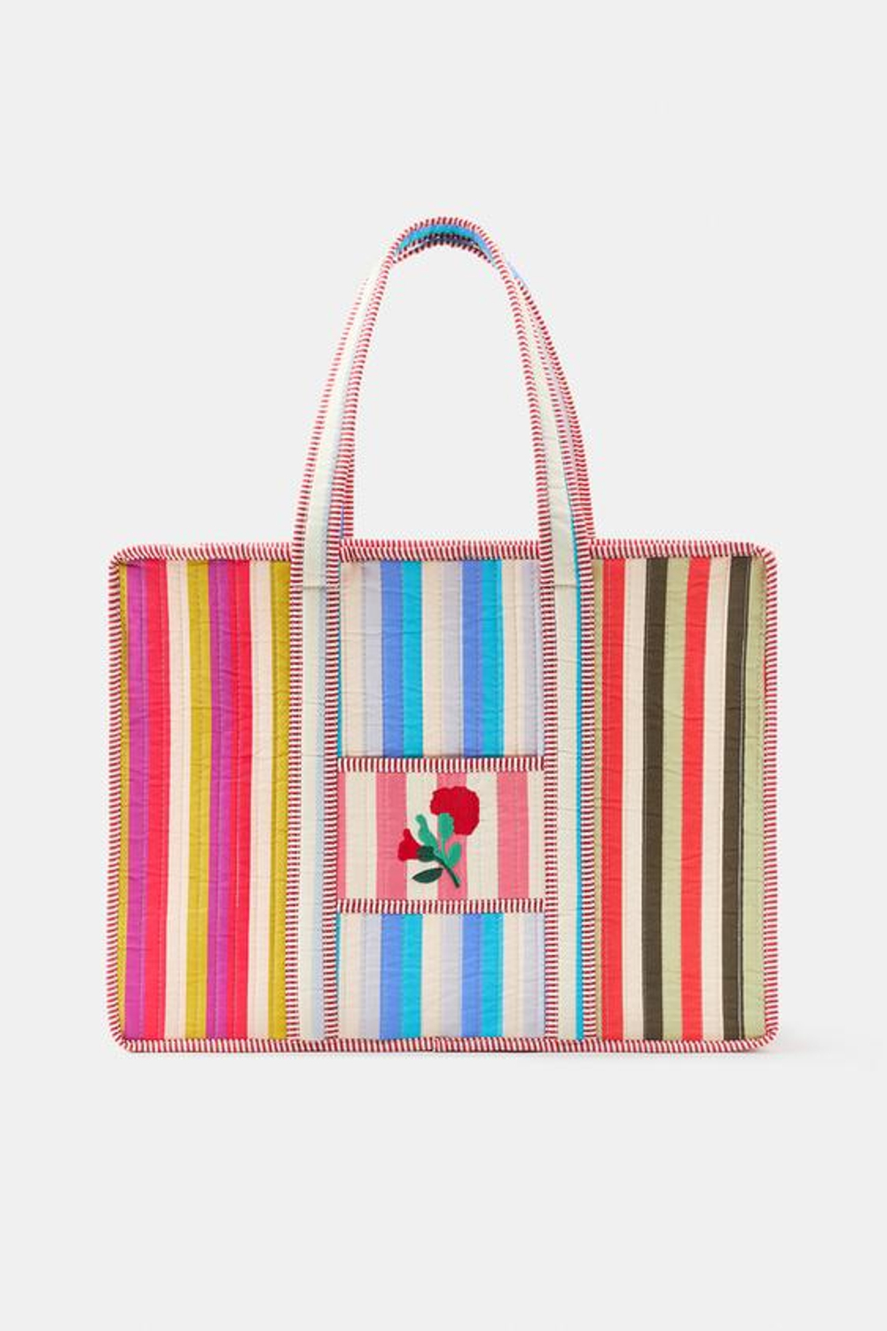 ZARA СТЕГАНАЯ СУМКА В ПОЛОСКУ С ЦВЕТАМИ, РАЗНОЦВЕТНЫЙ