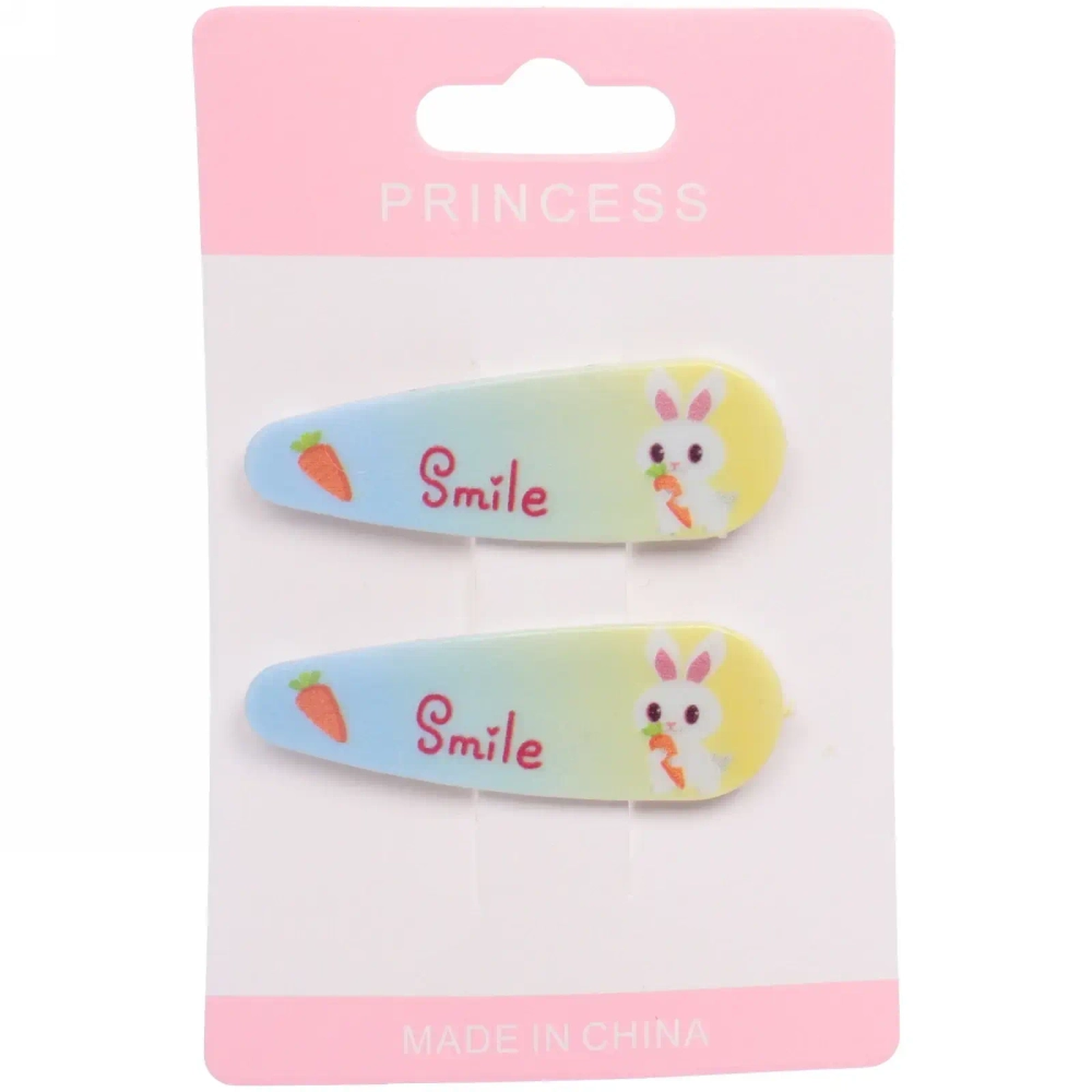 Зажимы для волос детские 2шт «Happy smile», зайка, микс 6 цветов, 5,5*1,5см