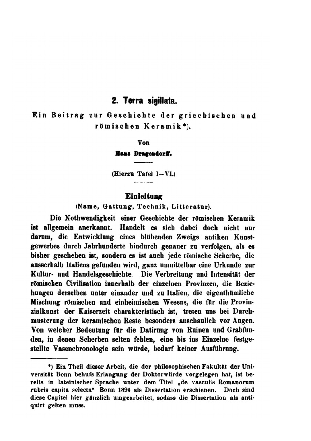 Terra sigillata. Ein Beitrag zur Geschichte der Griechischen und römischen Keramik | Hans Dragendorff