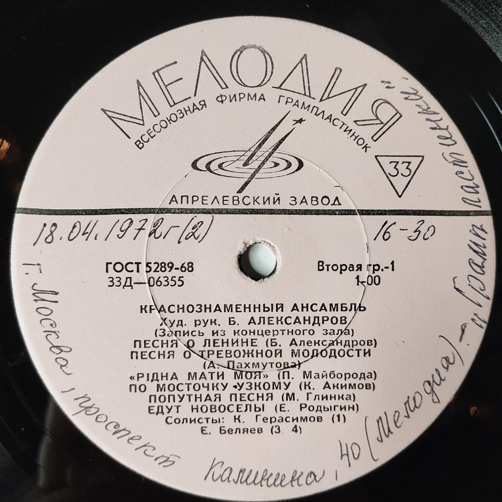 Винтажная виниловая пластинка LP Краснознаменный Анс. Песни И Пляски Советской Армии Им. А. В. Александрова (СССР 1968)