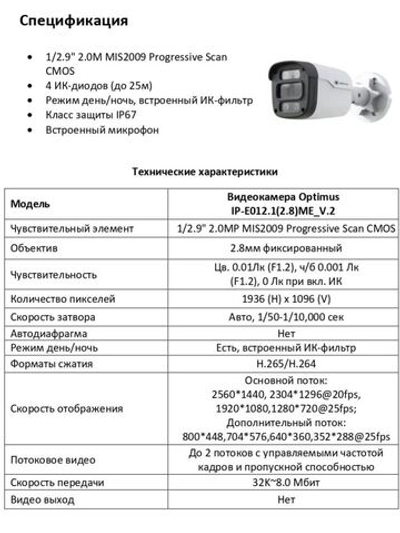 Видеокамера Optimus IP-E012.1(2.8)ME_V.2