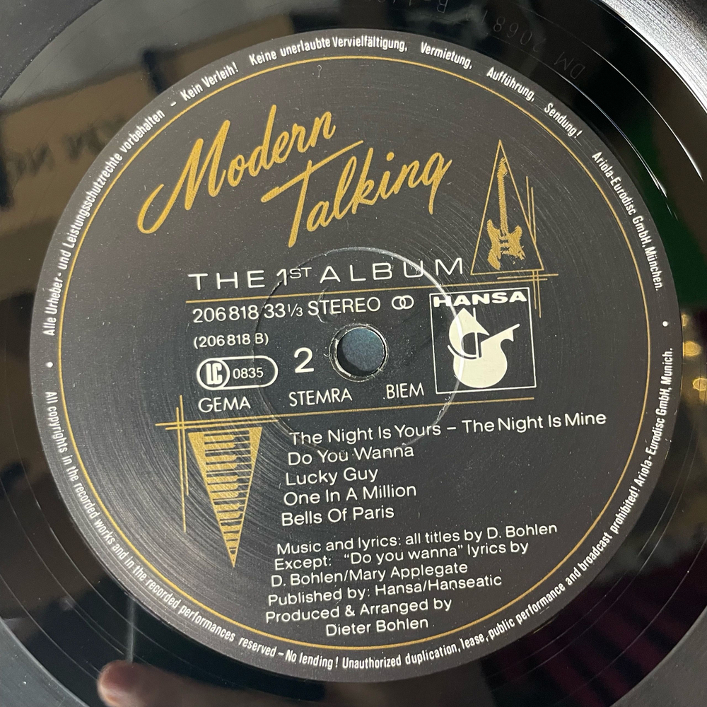 Винтажная виниловая пластинка LP Modern Talking The 1st Album You're My Heart, You're My Soul (Германия 1985)
