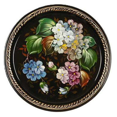 Жостовский поднос декоративный, размер 22 см (A5), металлический