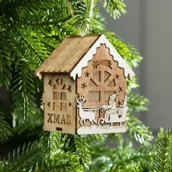 Ёлочная игрушка Домик с Дедом Морозом 11*7*8 см., от батареек, свечение тёплое белое, Luazon Lighting (6117291)