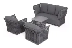 "Лугано" лаунж-зона 5-местная плетеная из роупа (веревки), каркас алюминиевый темно-серый, роуп темно-серый