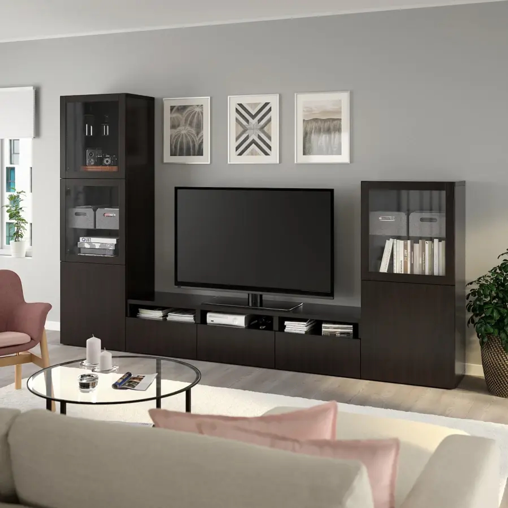 Тумба под телевизор - IKEA BESTÅ/BESTA, 300x42x193 см, черный, Бесто ИКЕА
