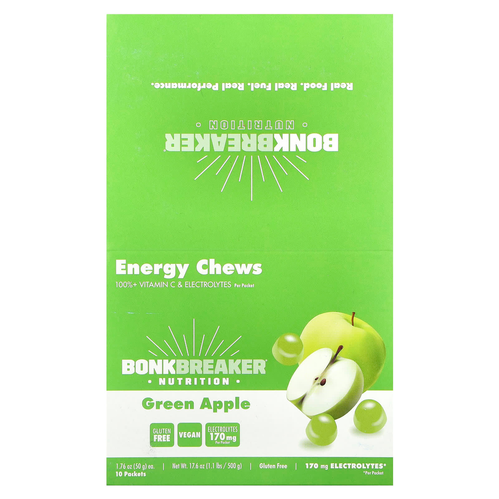 Bonk Breaker, Energy Chews, зеленые яблоки, 10 пакетиков по 50 г (1,76 унции)
