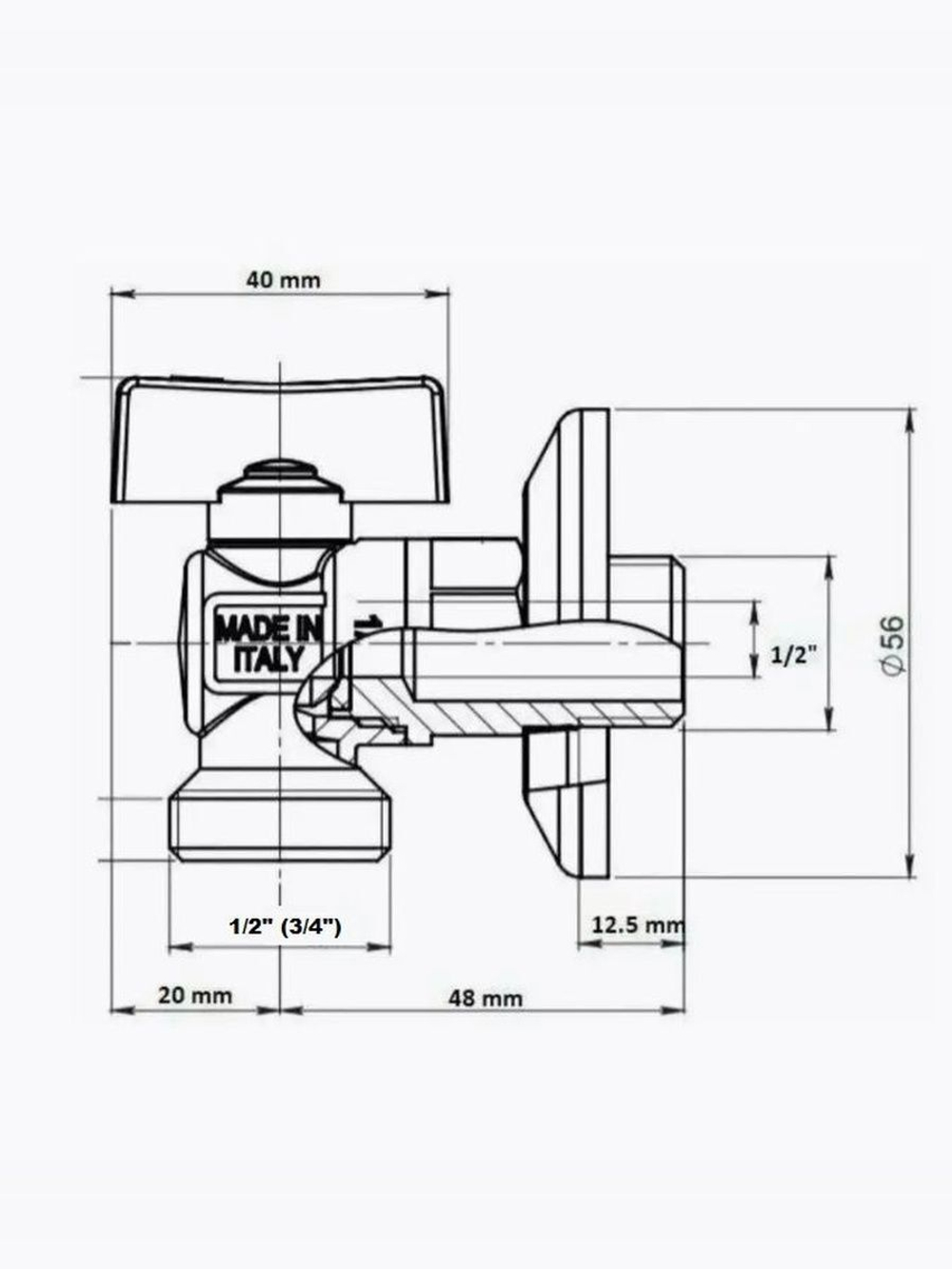 Bugatti Кран угловой 1/2 х 1/2 матовый с отражателем