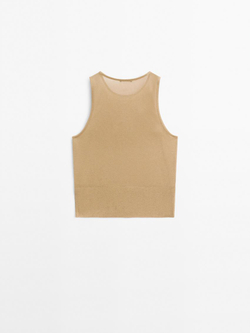 Massimo Dutti Топ из полупрозрачной ткани с круглым вырезом, оливковый